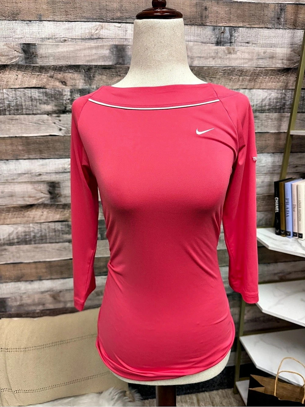 Nike pink dri fit boat neck 3/4 sleeve top S